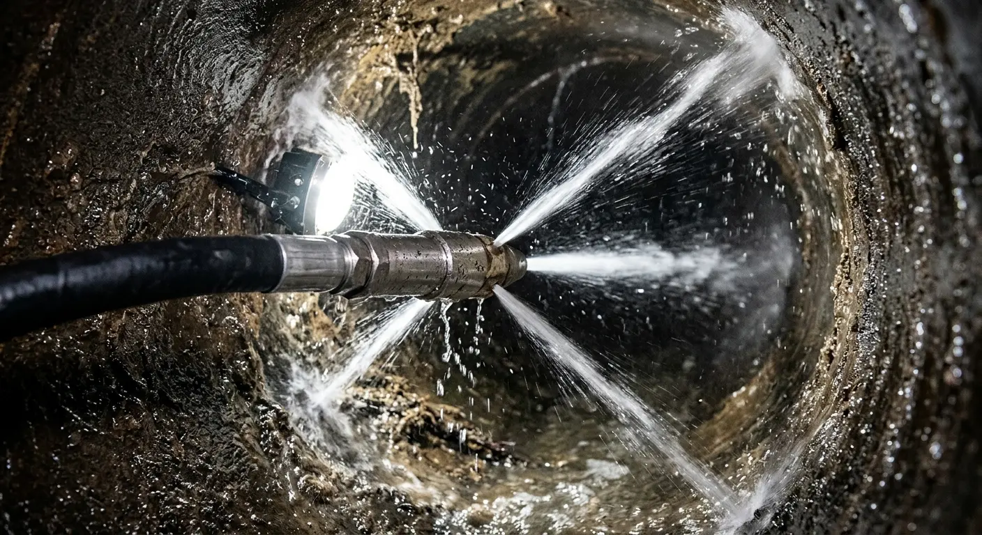 High-pressure hydro jetting nozzle cleaning sewer pipe for Storm Drain Cleaning in Yeadon